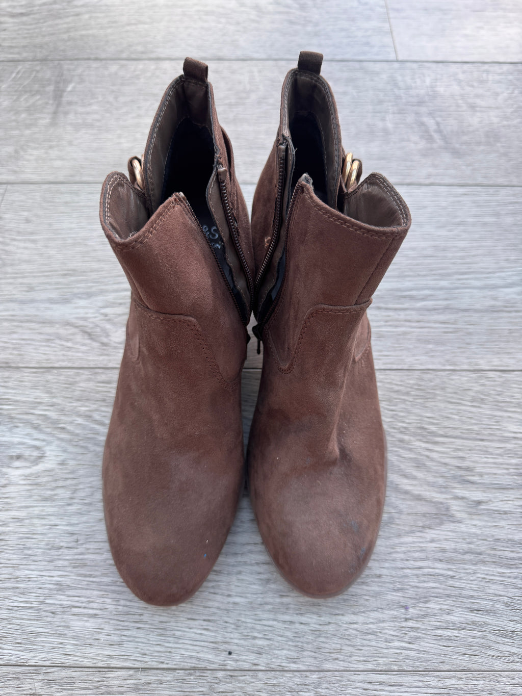 M&S Womens Brown Suede Look Wedge Ankle Boots Wide Fit UK 5.5 Insolia