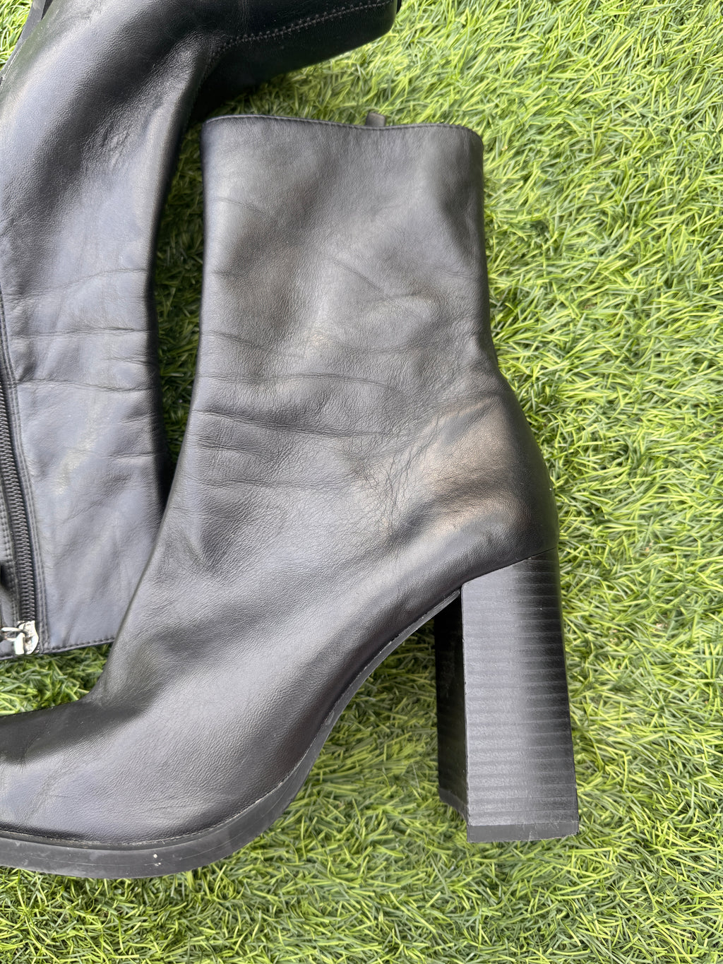 Zara Womens Black Ankle Boots UK 6 Square Toe High Block Heel Zip