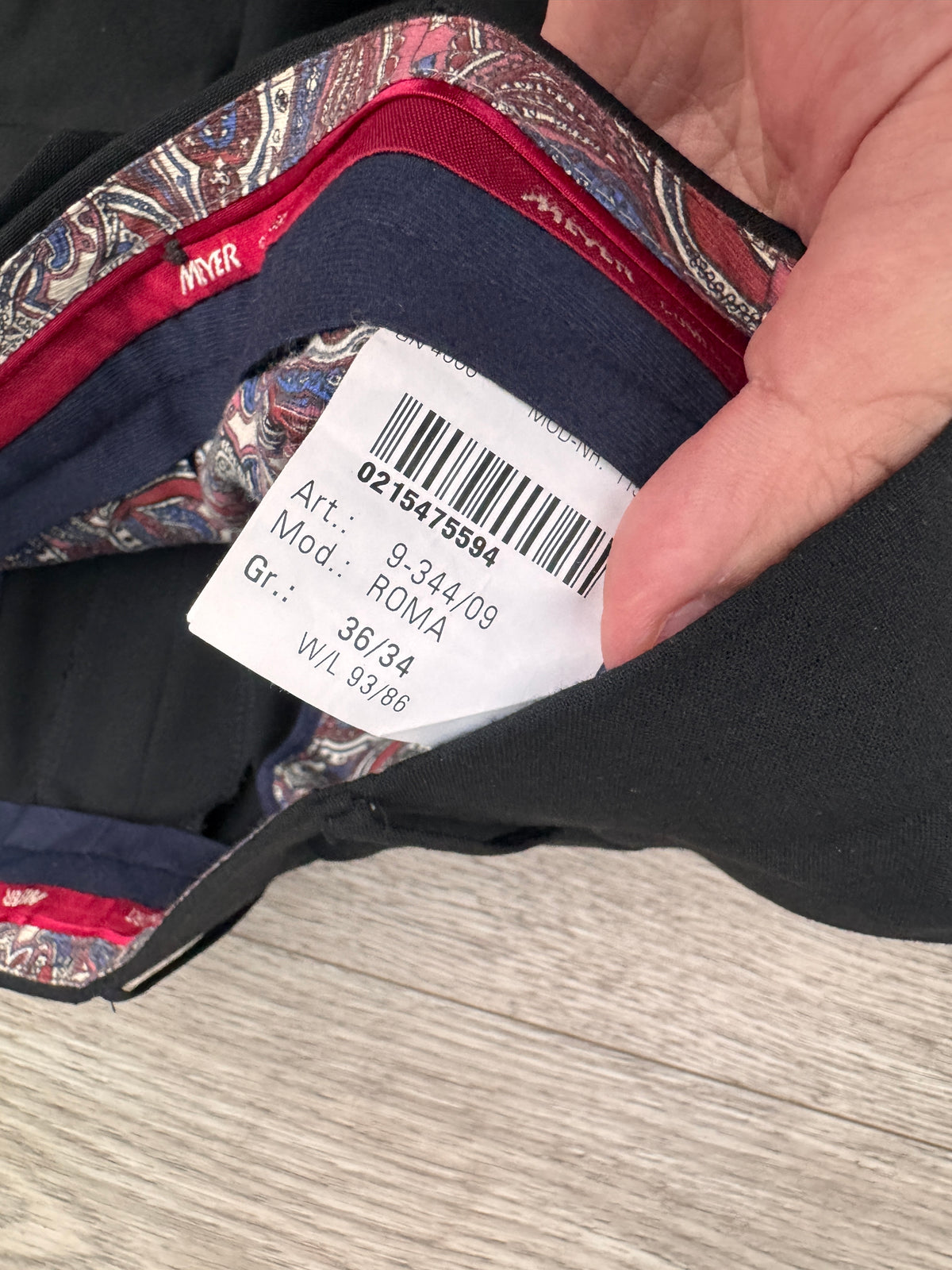 Meyer Roma Mens Trousers W36 L34 Black Smart Formal Regular Fit