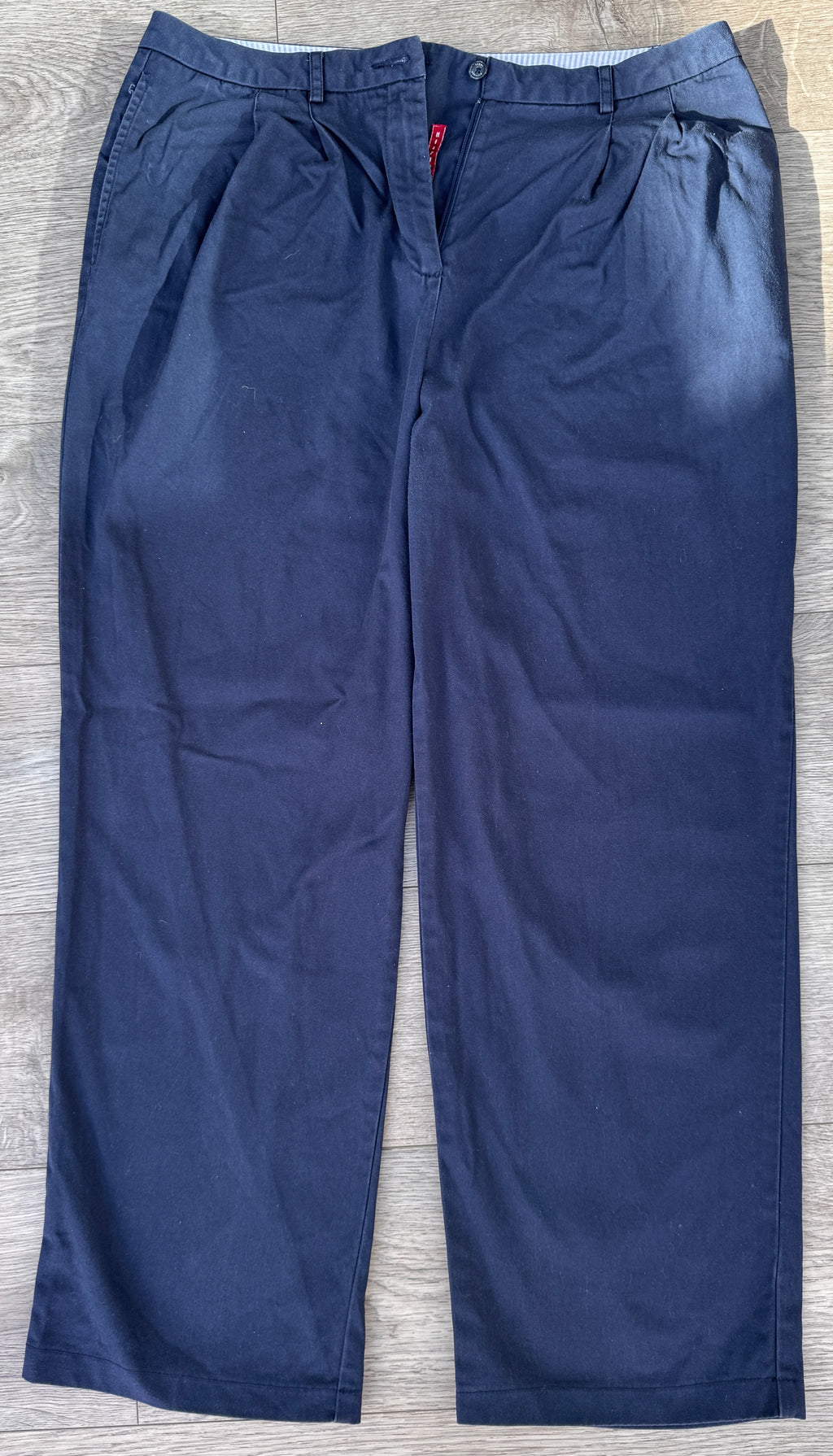 Tommy Hilfiger Womens Navy Chino Trousers Size 14 Pleated Straight Wide Leg