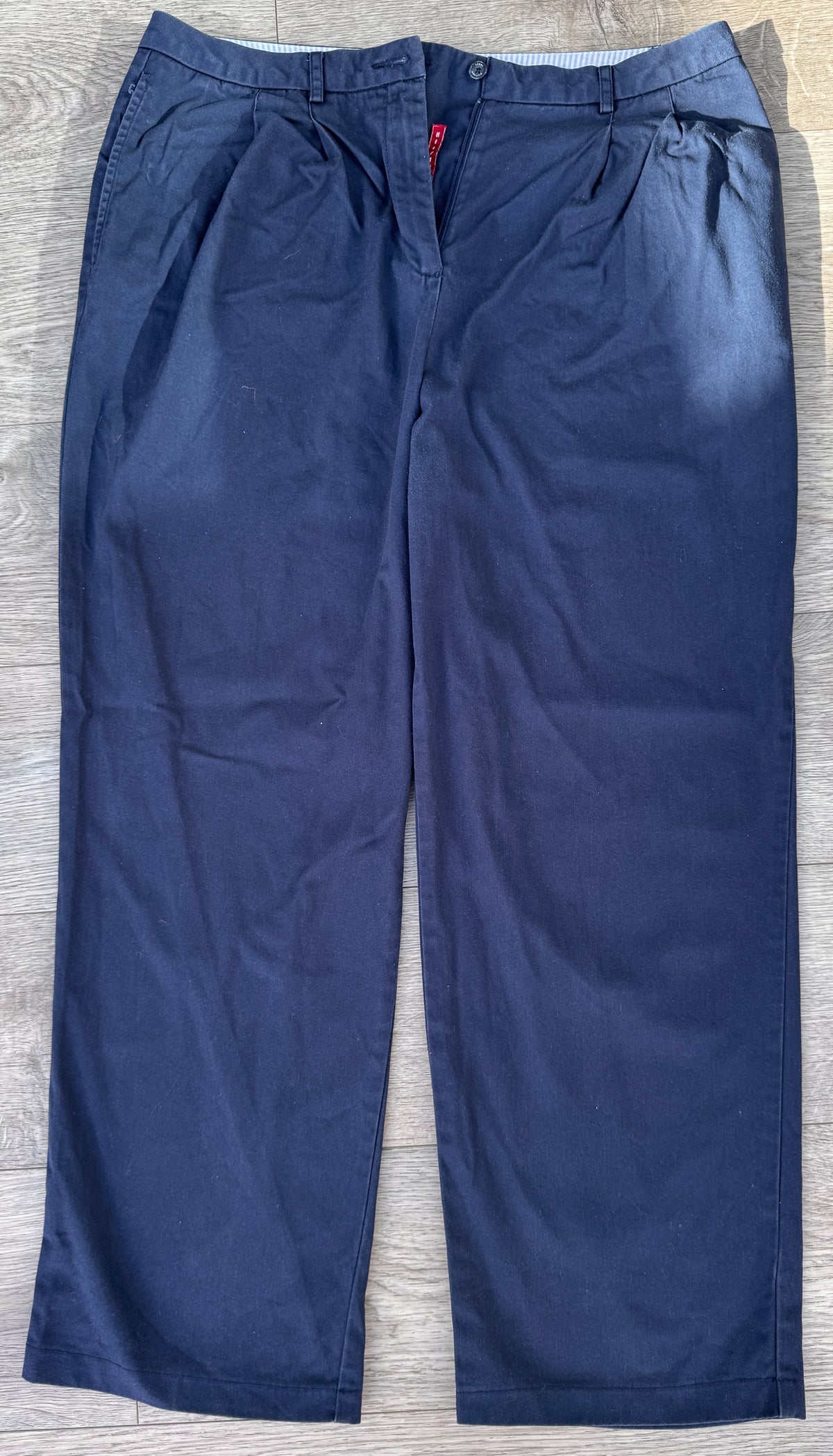 Tommy Hilfiger Womens Navy Chino Trousers Size 14 Pleated Straight Wide Leg