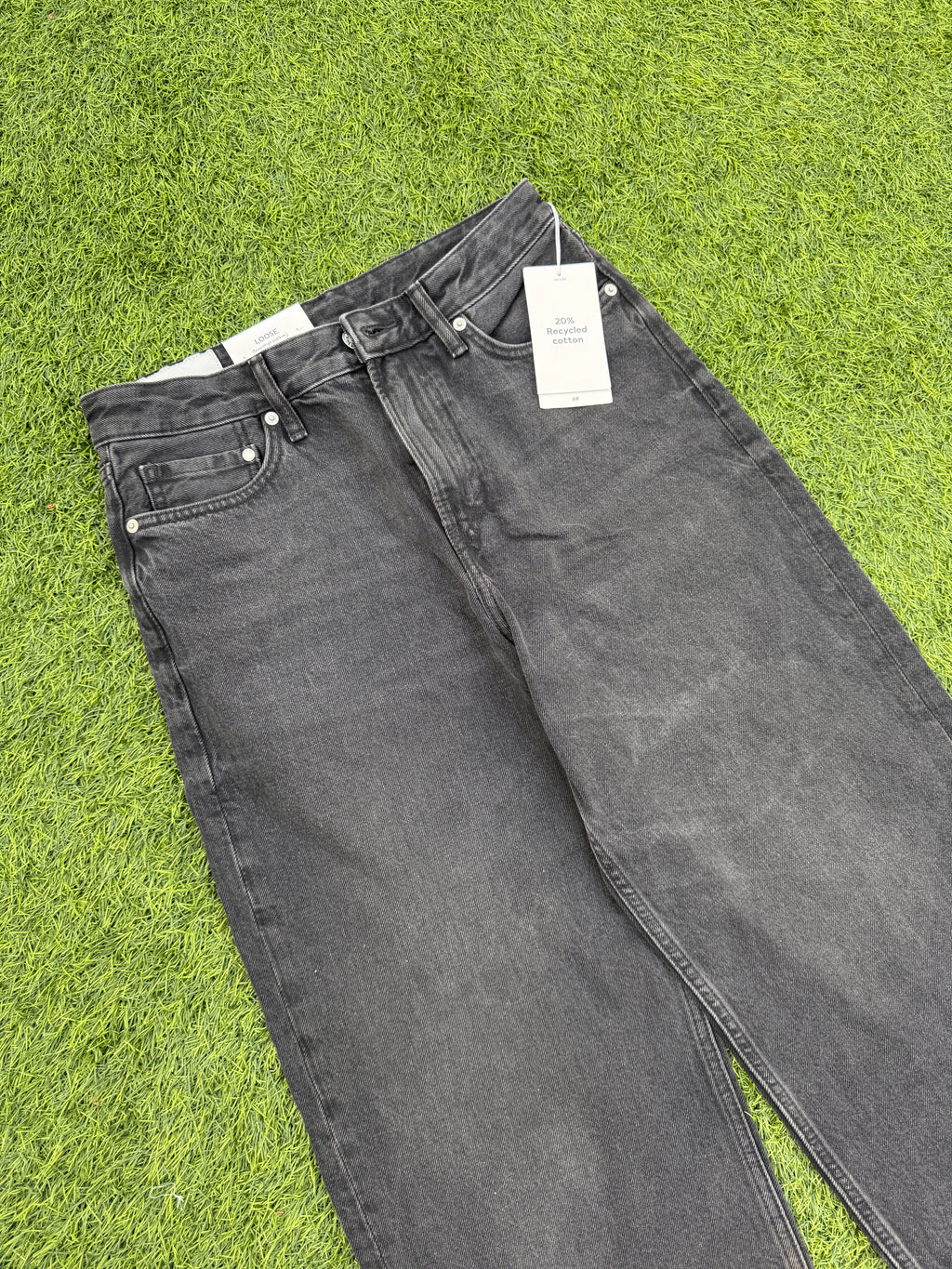 H&M Womens Loose Fit Jeans W28 L32 Washed Black Grey Baggy Wide Leg