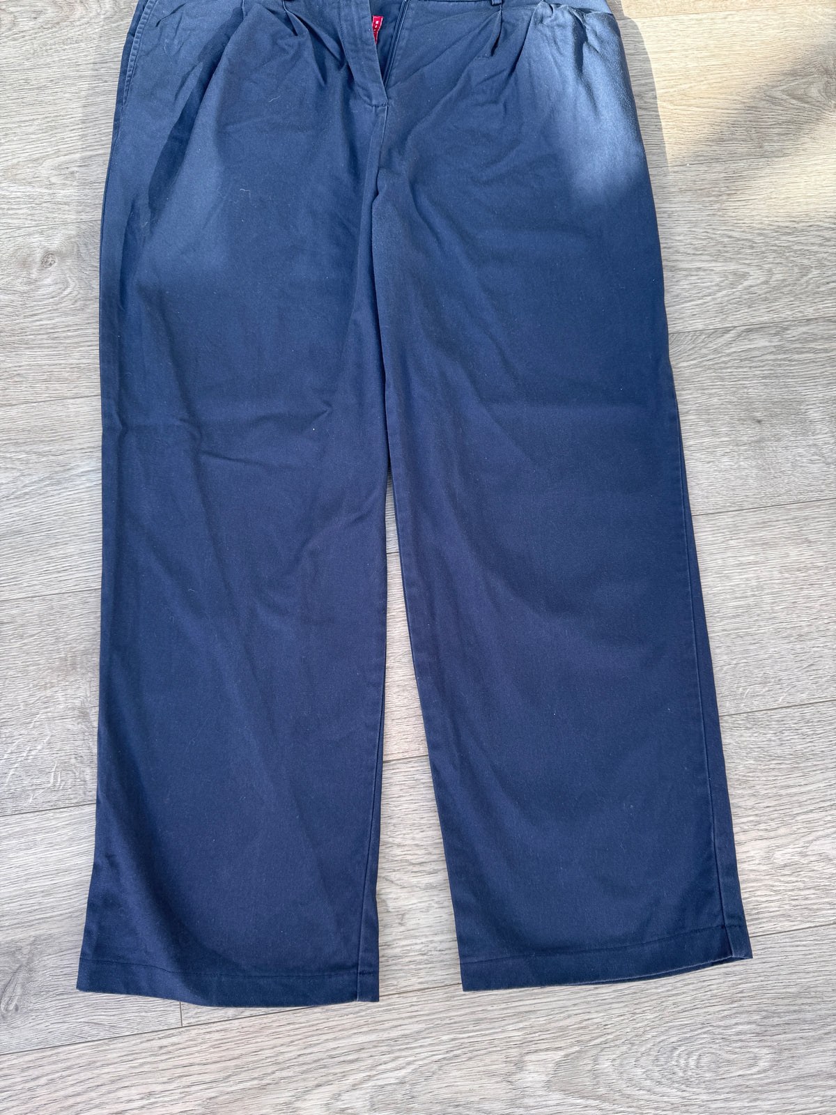 Tommy Hilfiger Womens Navy Chino Trousers Size 14 Pleated Straight Wide Leg