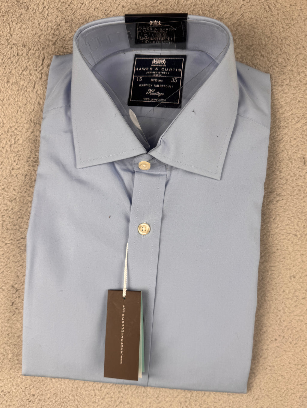 Hawes & Curtis Mens Shirt 15” Blue Warwick Tailored Fit Luxury Cotton