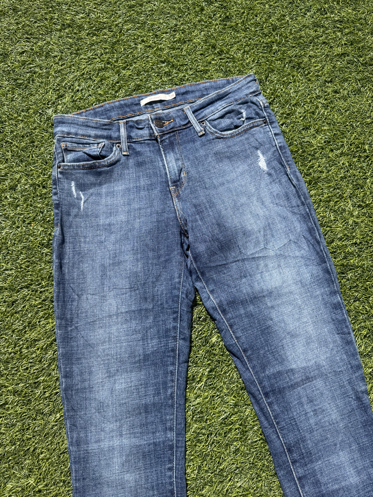 Levi’s 711 Skinny Jeans Womens W28 L30 Blue Stretch Denim Distressed Slim Fit