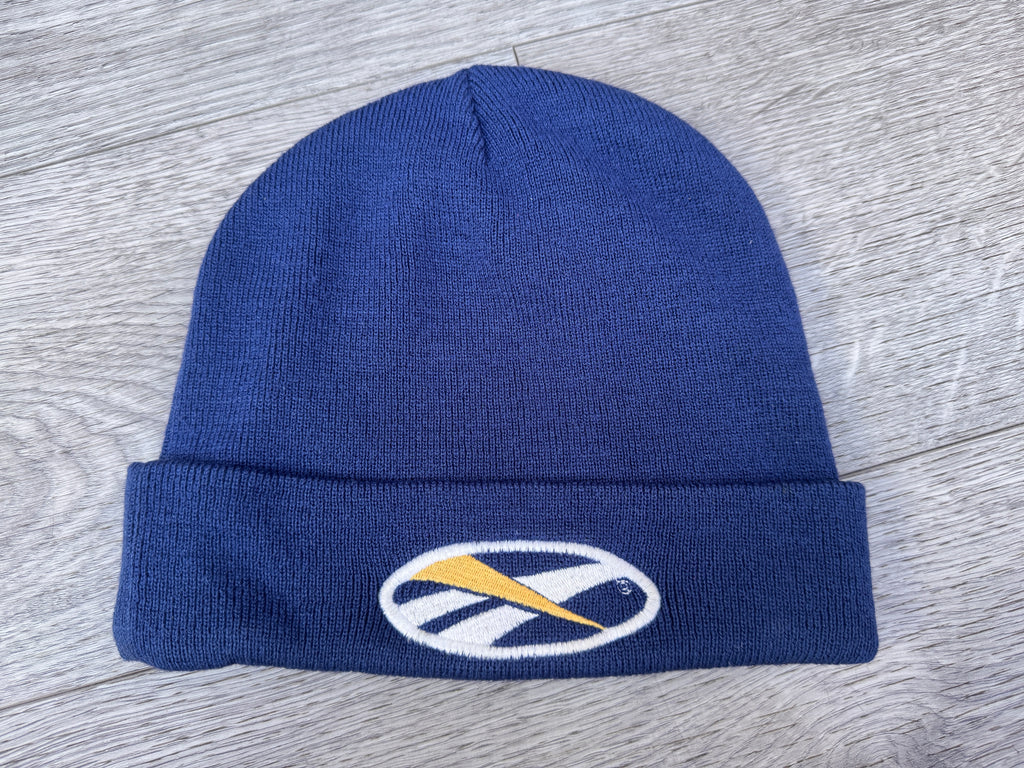 Reebok Vintage Beanie Hat Blue Yellow Embroidered Logo Cuffed