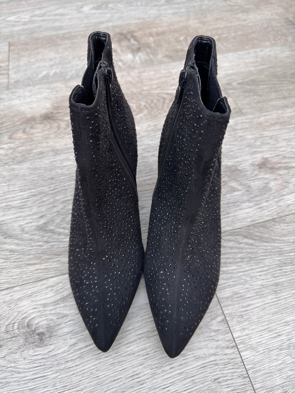 M&S Womens Ankle Boots UK 5.5 Black Diamante Stiletto Heel Pointed Toe Zip
