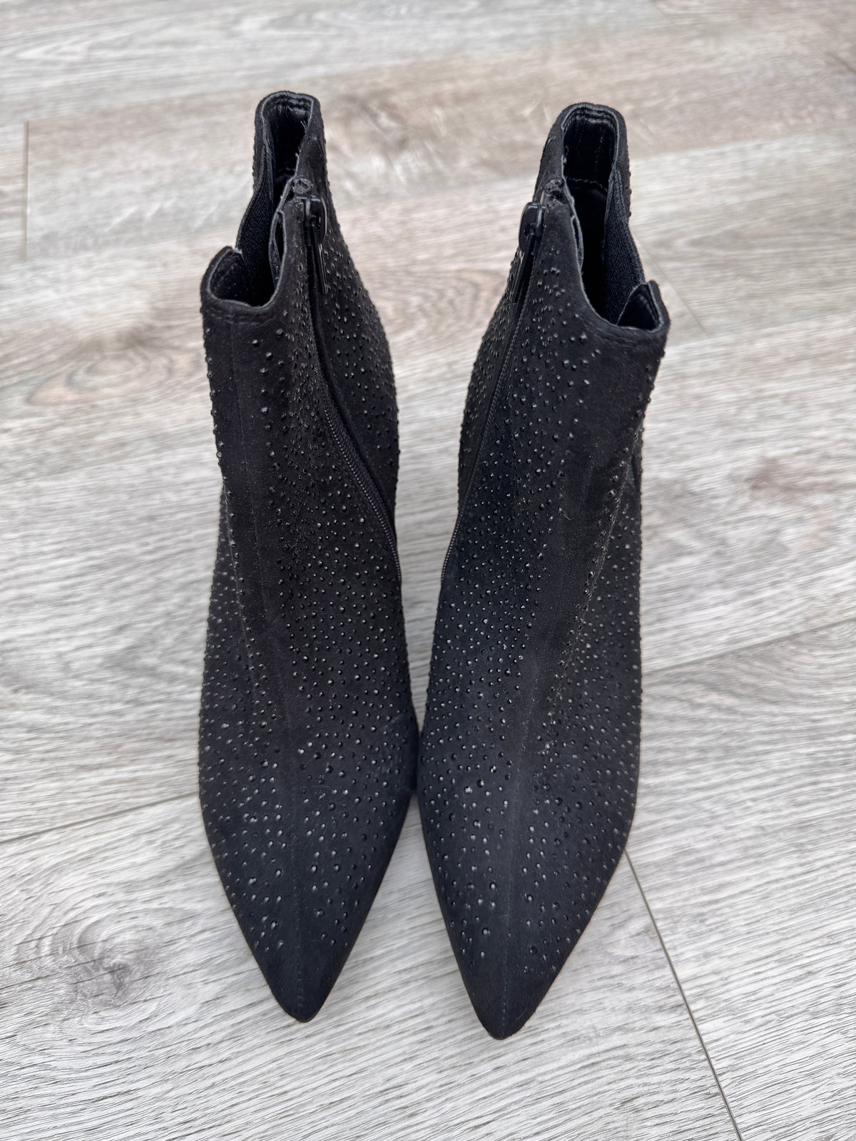 M&S Womens Ankle Boots UK 5.5 Black Diamante Stiletto Heel Pointed Toe Zip