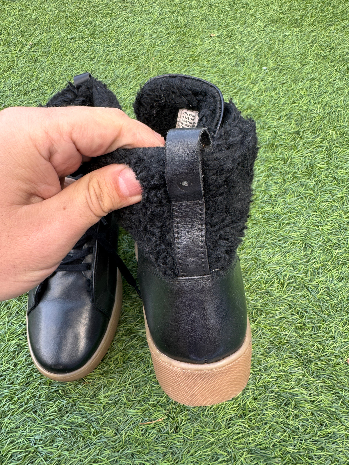 Dune London Enyas Black Leather Fur Lined High Top Trainers Shoes UK 8