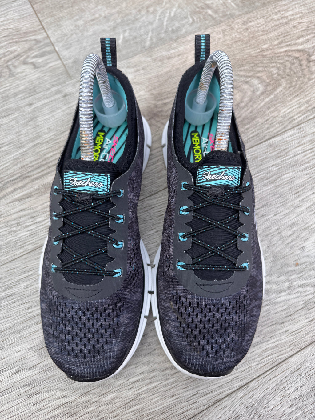 Skechers Stretch Fit Womens Trainers UK 3.5 Black Turquoise Memory Foam