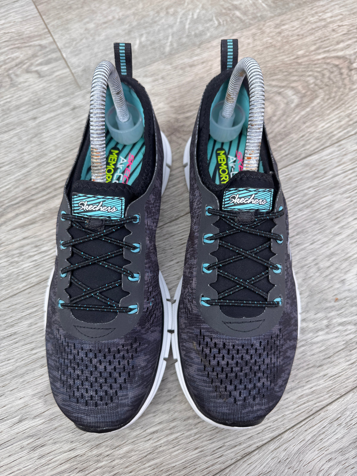 Skechers Stretch Fit Womens Trainers UK 3.5 Black Turquoise Memory Foam