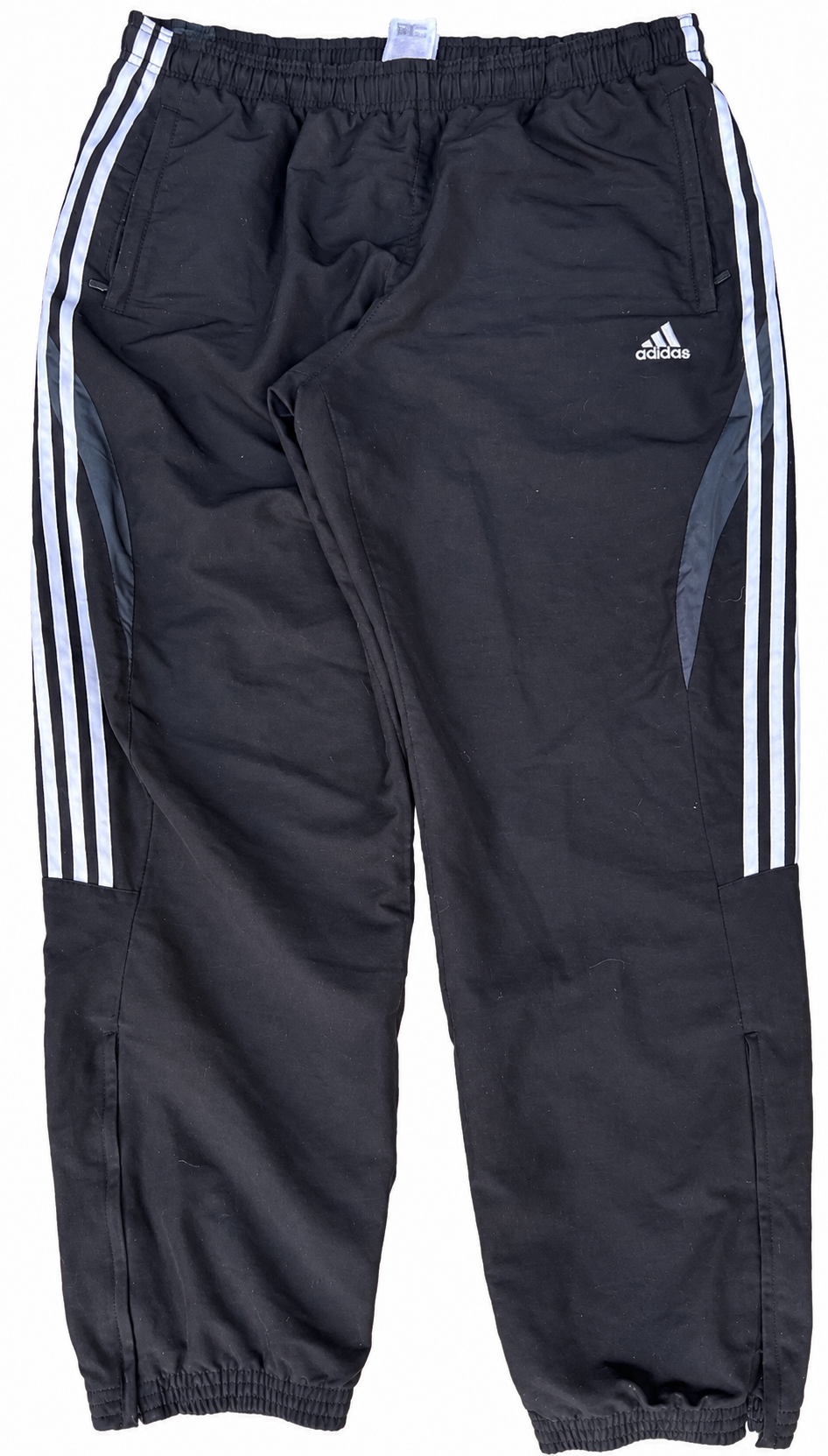 Adidas Mens Tracksuit Bottoms XL Black 3 Stripe Joggers Track Pants Zip Ankle
