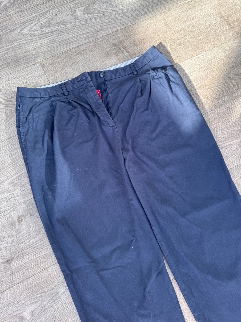 Tommy Hilfiger Womens Navy Chino Trousers Size 14 Pleated Straight Wide Leg