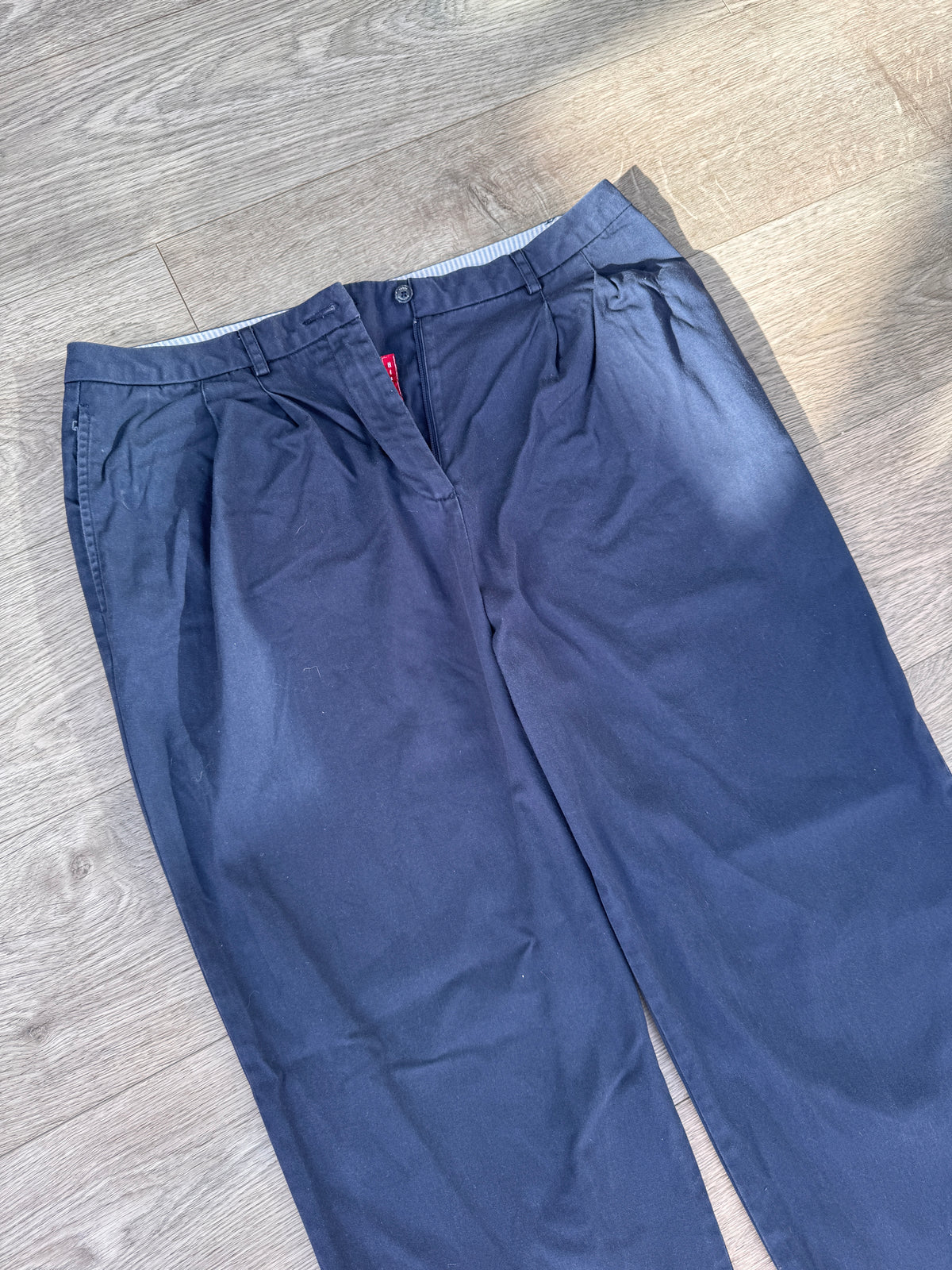 Tommy Hilfiger Womens Navy Chino Trousers Size 14 Pleated Straight Wide Leg