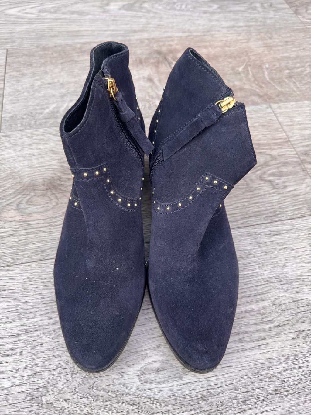 Oliver Bonas Womens Navy Suede Leather Ankle Boots Studded Western Zip UK 5