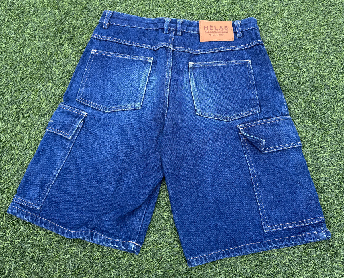 Helas Mens Denim Cargo Jorts Blue Baggy Skate Shorts Y2K Skateboarding W34