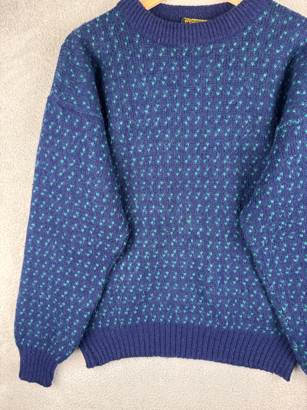 Vintage Norcewool Mens Medium Navy Blue Green Fleck Knit Jumper