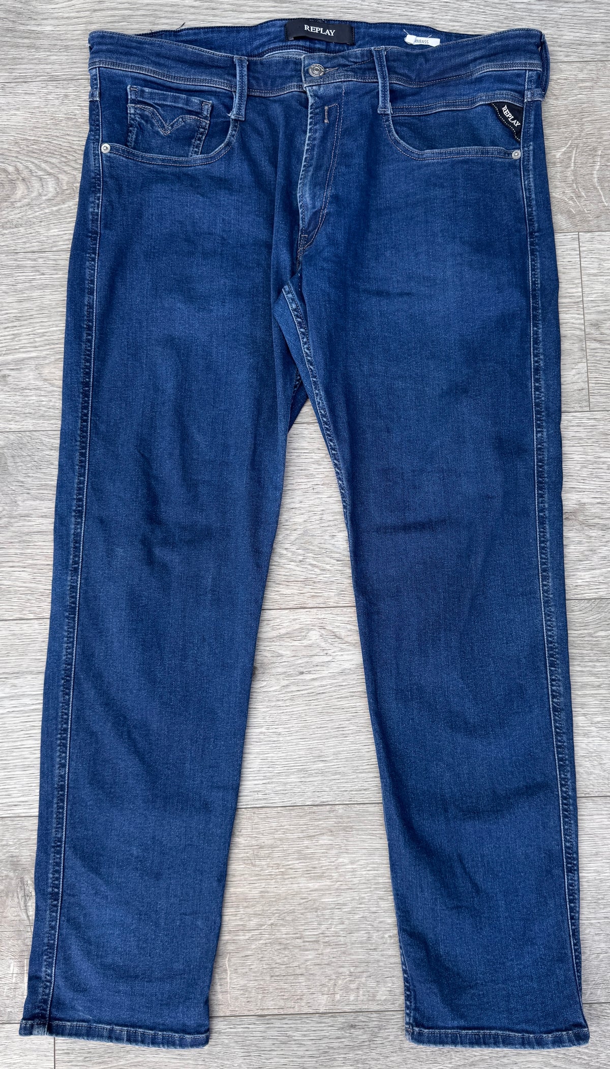 Replay Anbass Mens Slim Fit Stretch Jeans W36 L30 Blue Denim