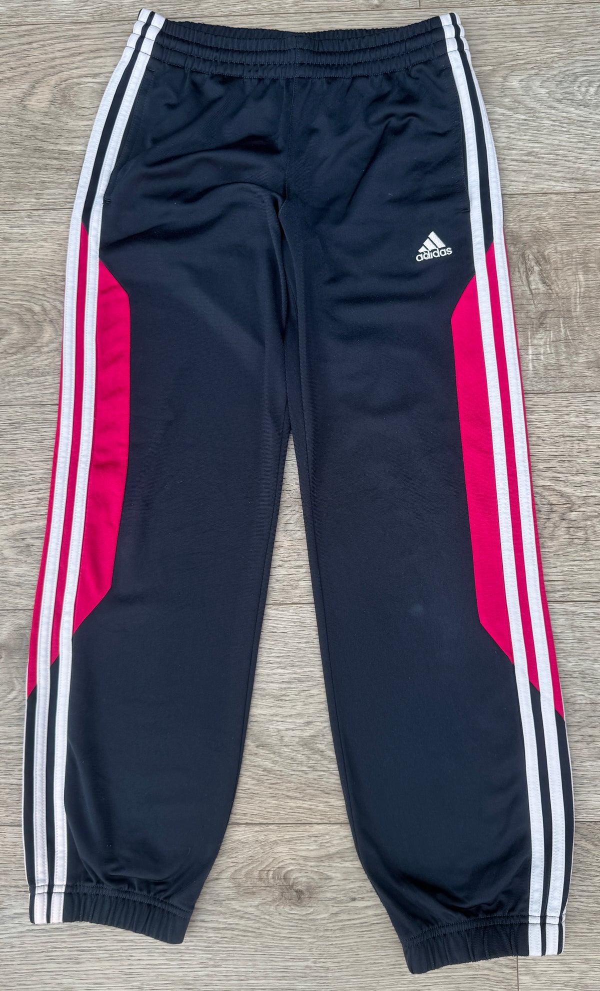 Adidas Kids Tracksuit Bottoms Age 9-10 Black Pink 3 Stripe