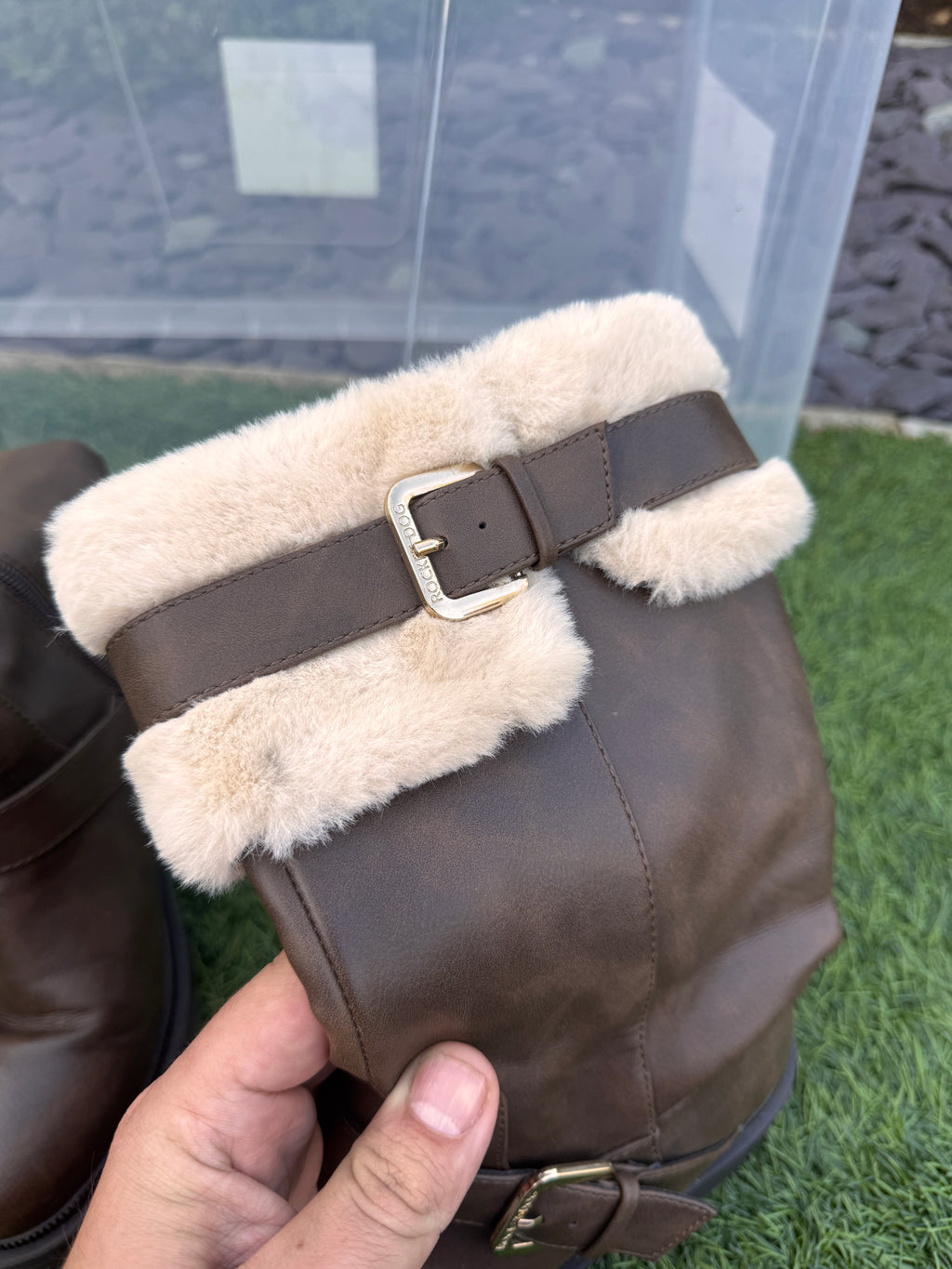 Rocket Dog Womens Brown Faux Fur Mid Calf Biker Boots UK 6