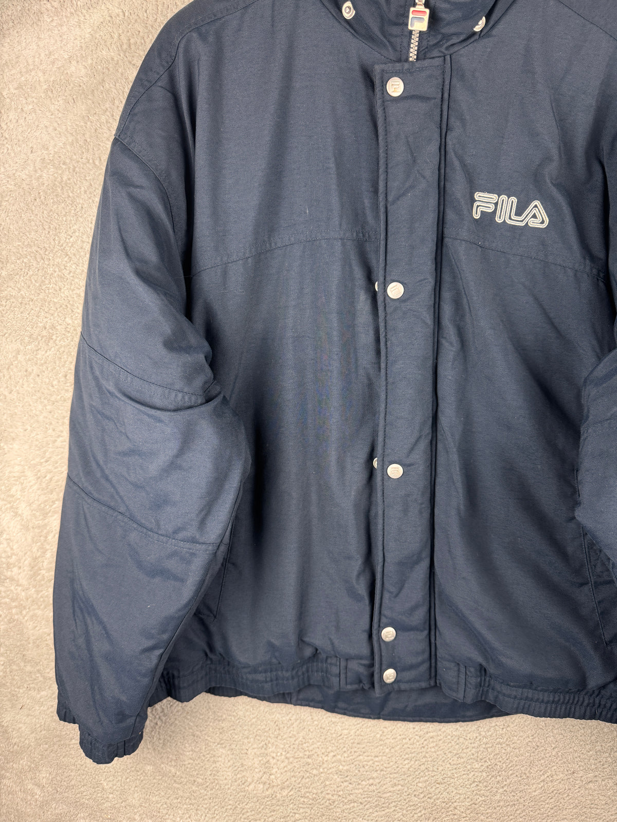 Vintage FILA Mens Padded Jacket Large Navy Blue 90s Retro Winter Coat