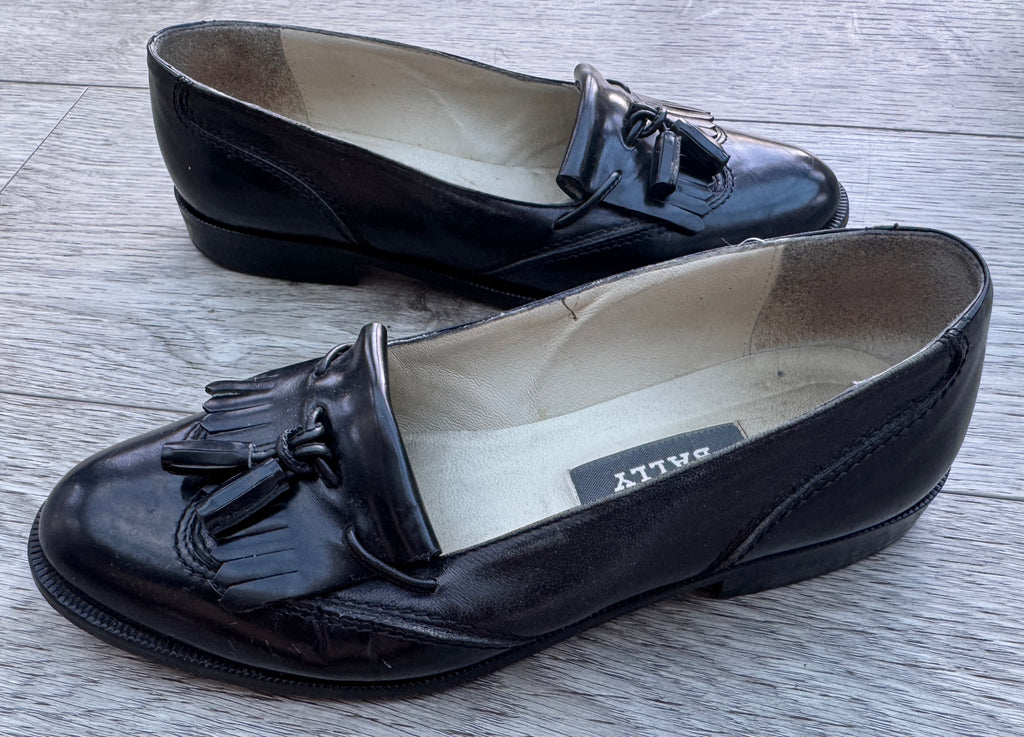 Bally Gable II Womens Black Leather Loafers Size UK 3 Tassel Kiltie Made Italy
