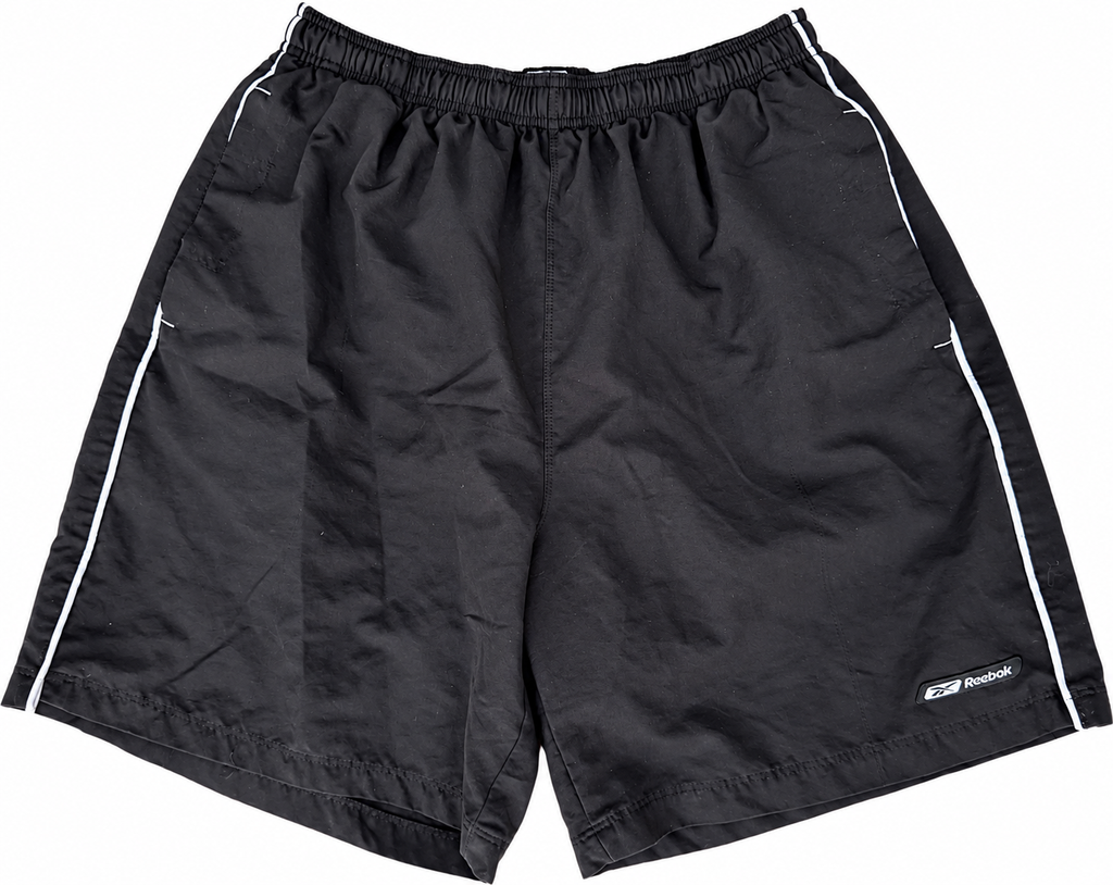 Vintage Reebok Shorts Mens Large Black White Piping Y2K 90s Sports Gym Running