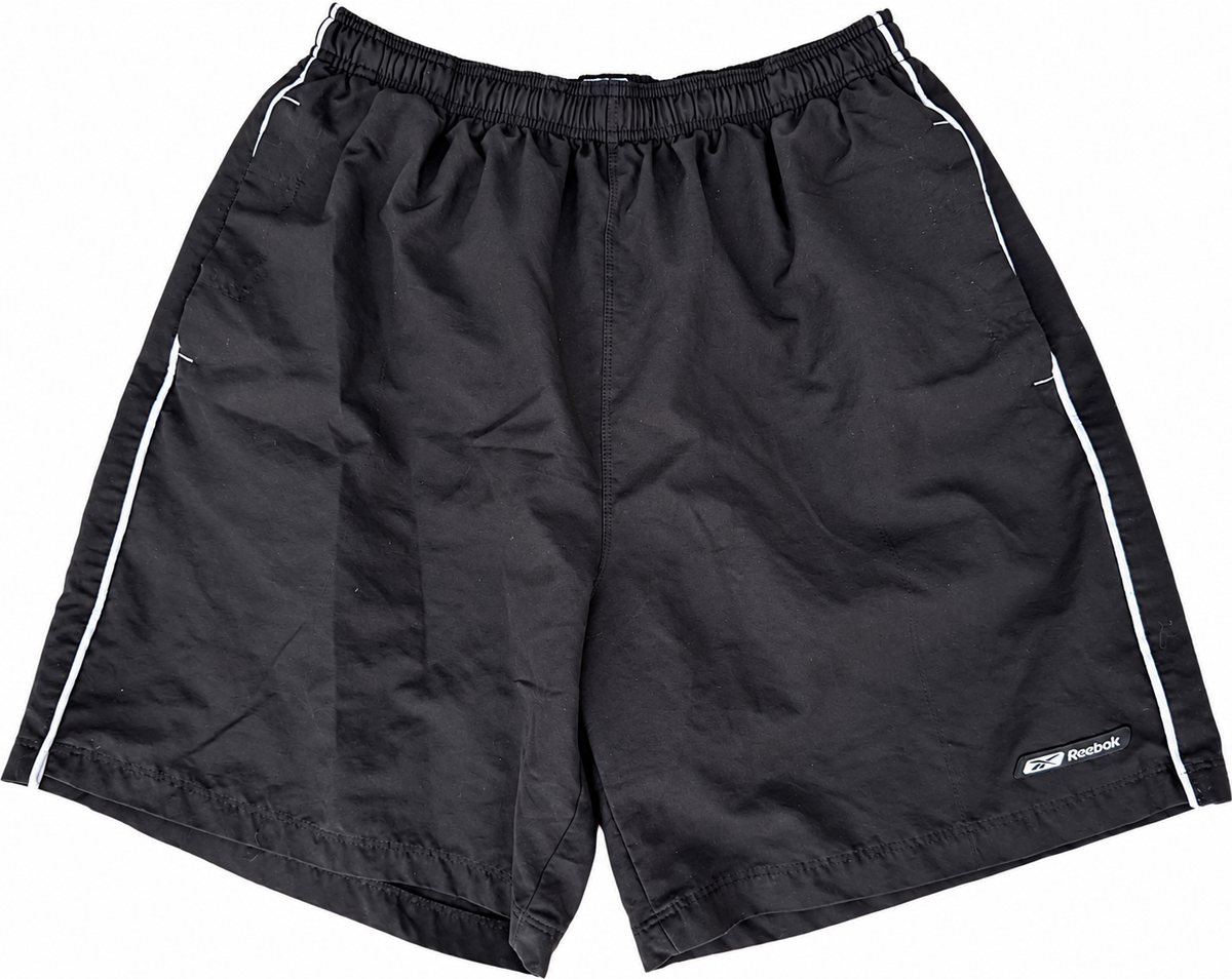Vintage Reebok Shorts Mens Large Black White Piping Y2K 90s Sports Gym Running