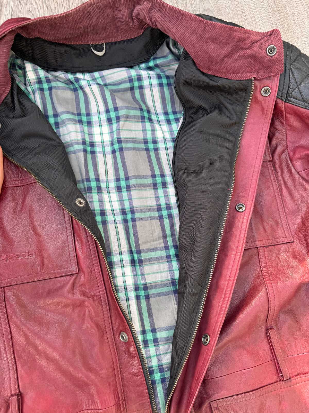 Spada Mens Leather Motorcycle Jacket Red Black Biker Cafe Racer Touring Size 2XL