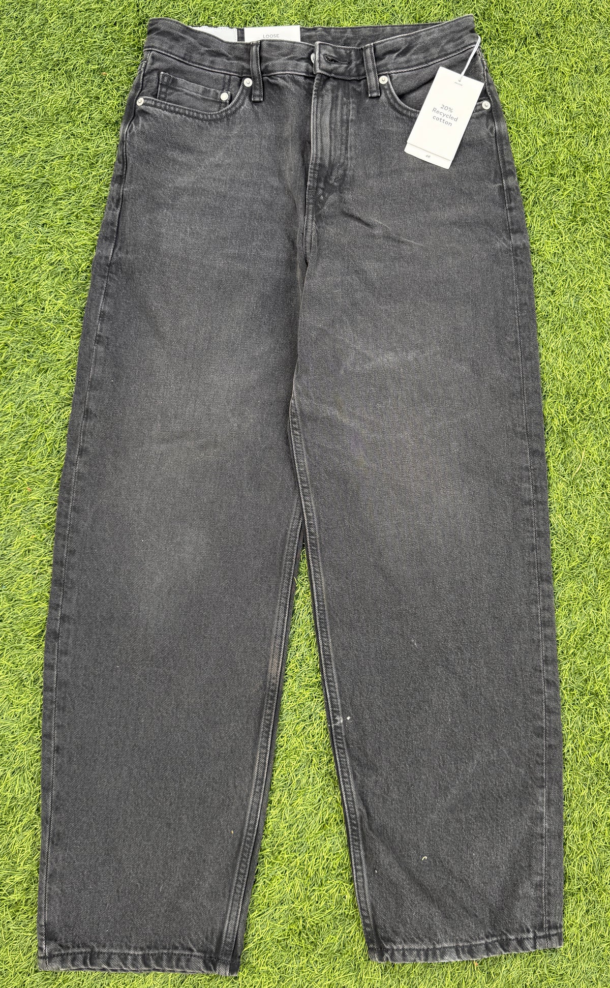 H&M Womens Loose Fit Jeans W28 L32 Washed Black Grey Baggy Wide Leg