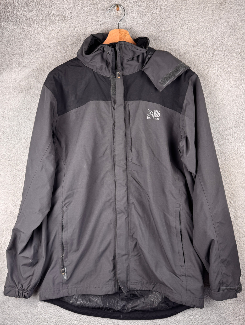 Karrimor Mens Waterproof Jacket Small Grey Black Hooded Outdoor Hiking Coat