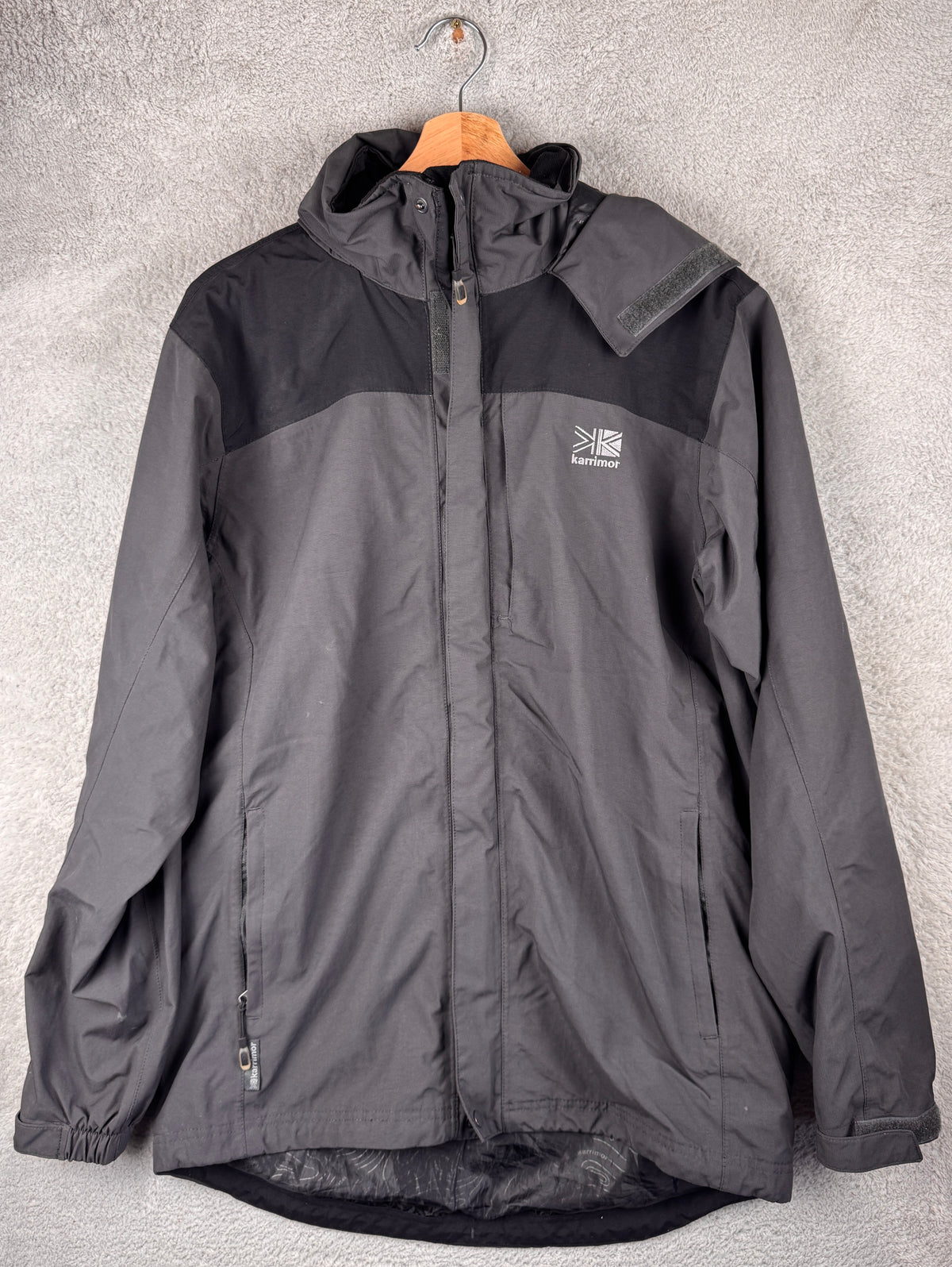 Karrimor Mens Waterproof Jacket Small Grey Black Hooded Outdoor Hiking Coat
