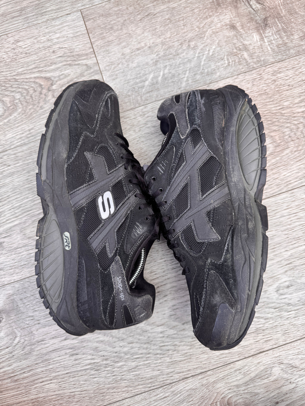 Skechers Shape Ups Radius Mens Black Leather Walking Trainers Fitness UK 10
