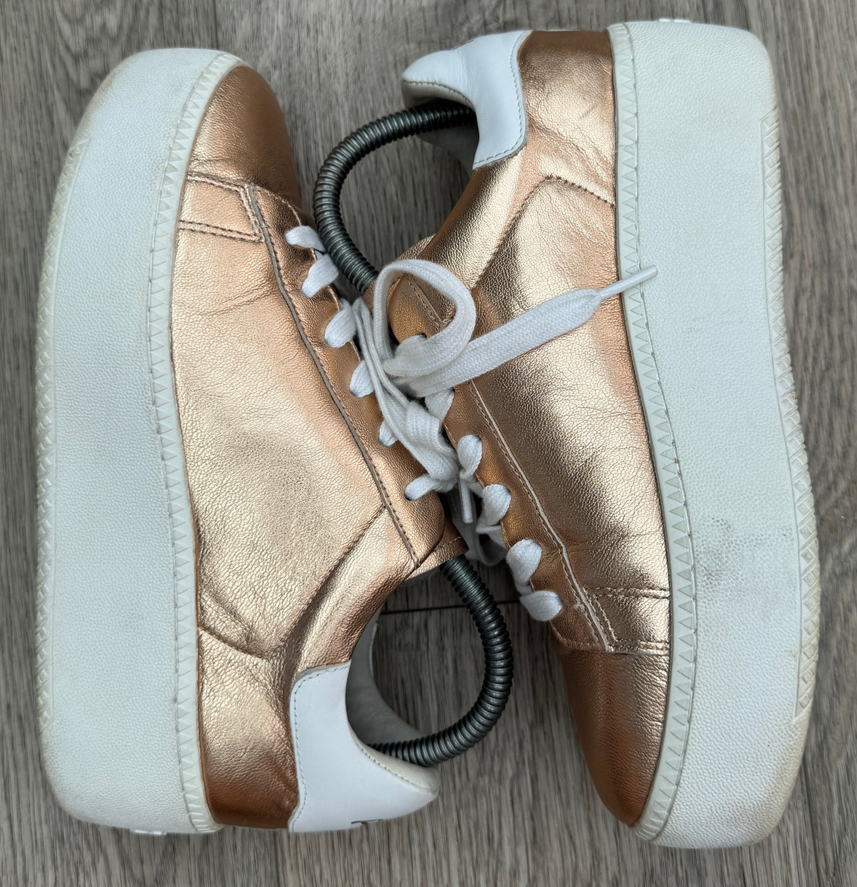 ASH Womens Rose Gold Leather Platform Trainers Chunky Sneakers UK 5