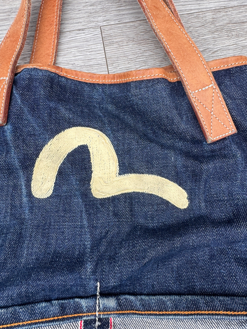 Evisu Denim Tote Bag Made In Italy Selvedge Seagull Logo Shopper Handbag