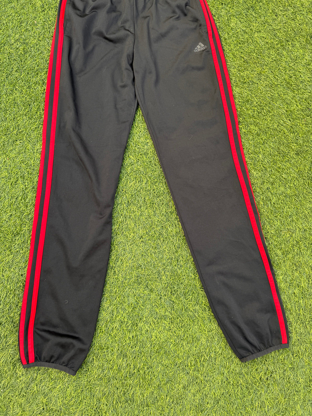 Adidas Boys Tracksuit Bottoms 13-14 Years 164 Black Red 3 Stripe Joggers