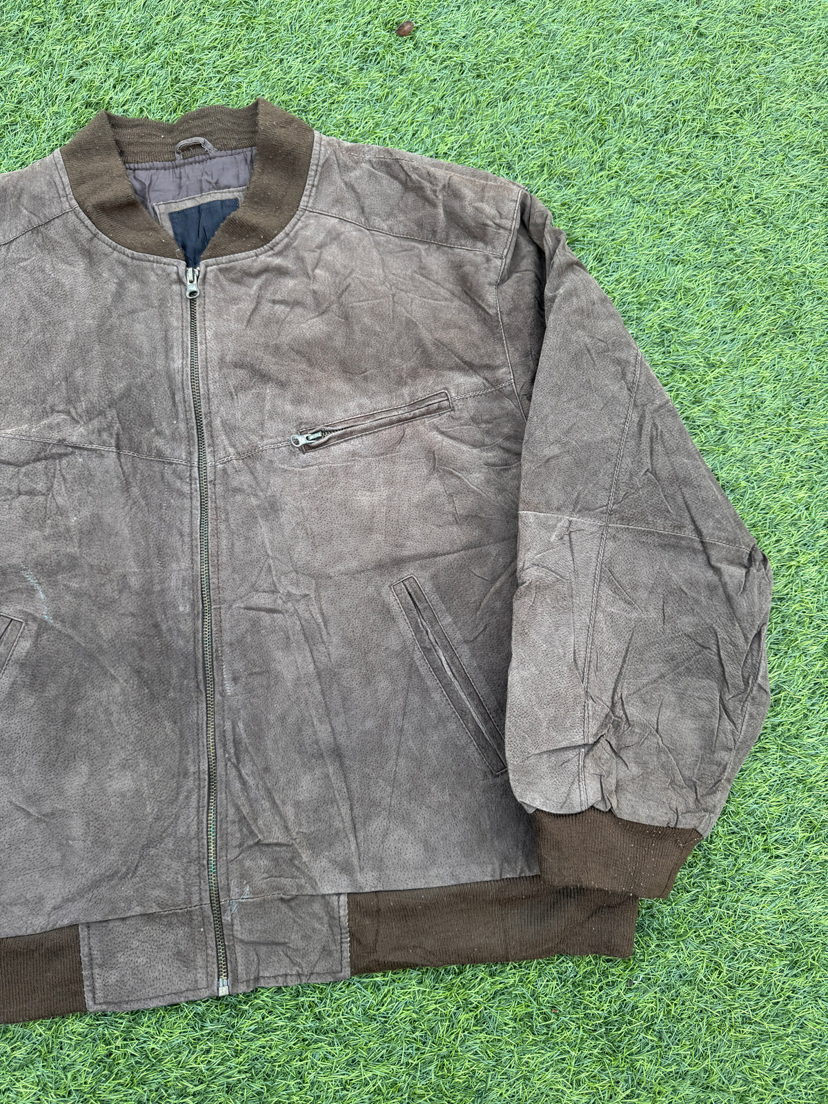 M Flues Mens Real Leather Bomber Jacket Brown Vintage Distressed Biker XL