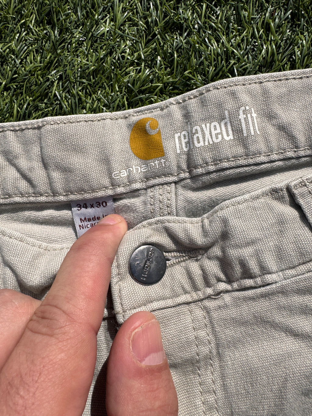 Carhartt Mens Workwear Carpenter Trousers Beige Relaxed Fit W34 L30 Canvas