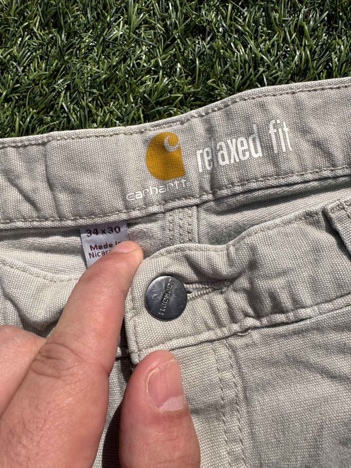 Carhartt Mens Workwear Carpenter Trousers Beige Relaxed Fit W34 L30 Canvas