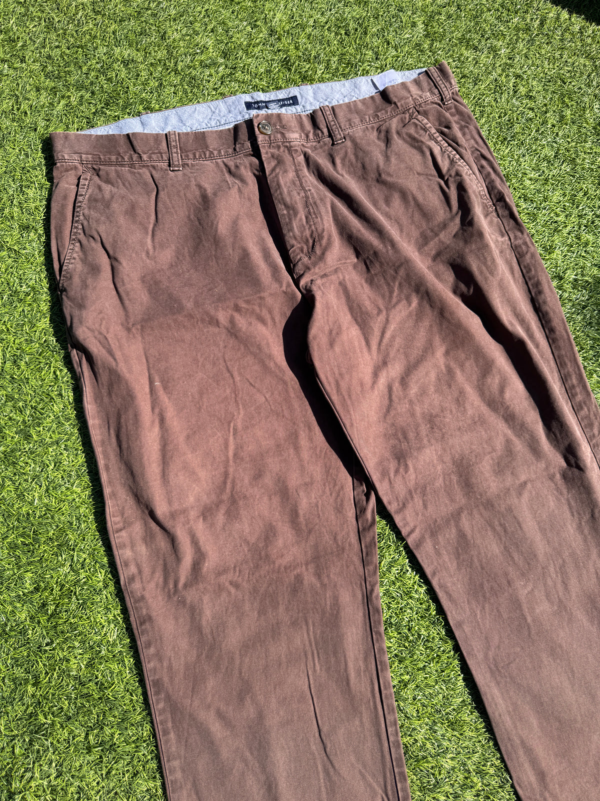 Tommy Hilfiger Mens Brown Chino Trousers W40 L30 Straight Leg
