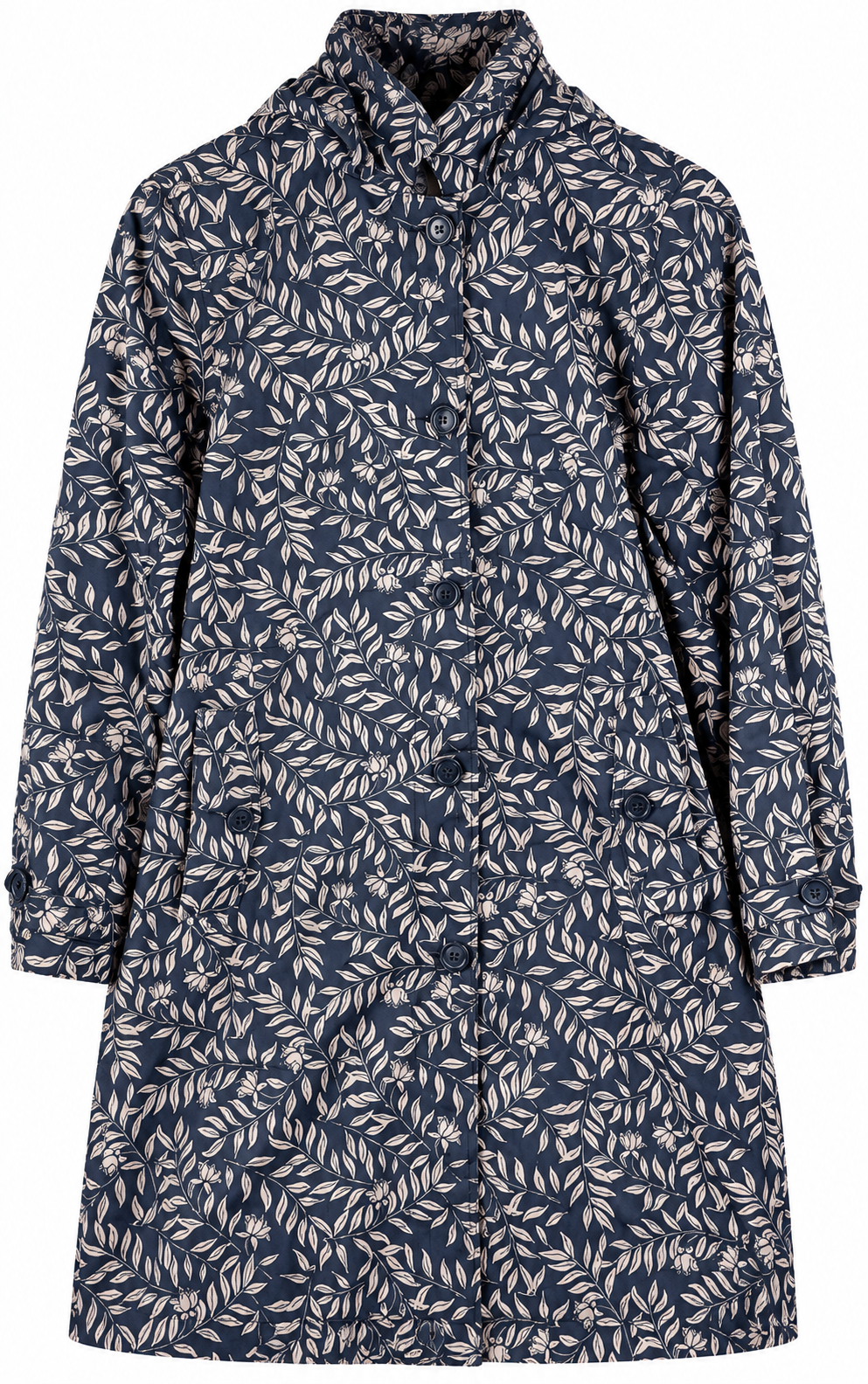 Seasalt Cornwall Seaside Mac Womens UK 12 Navy Floral Rain Coat Organic Cotton
