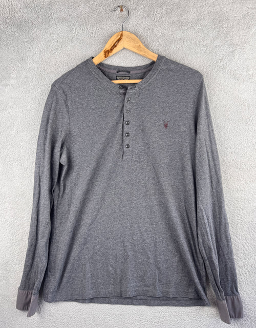 AllSaints Spitalfields Mens Grey Henley Long Sleeve T Shirt Top Large