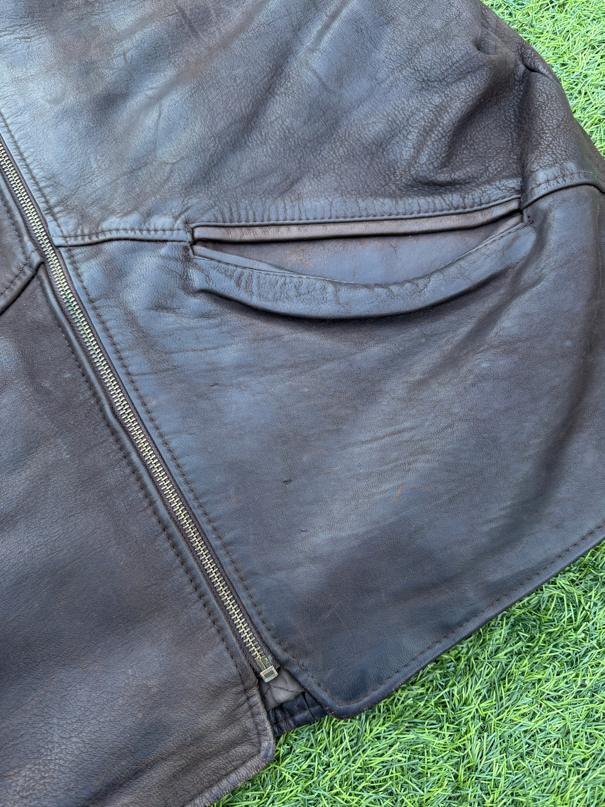 Vintage Mens Brown Genuine Lamb Leather Biker Jacket YKK Zip 80s 90s Size Large