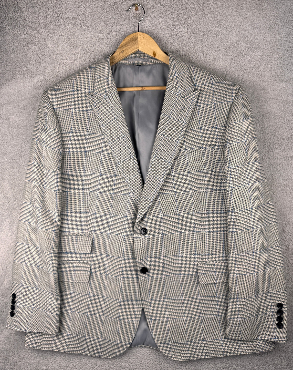 M&S Sartorial Mens Blazer 48R Grey Prince of Wales Check Tailored Suit Jacket