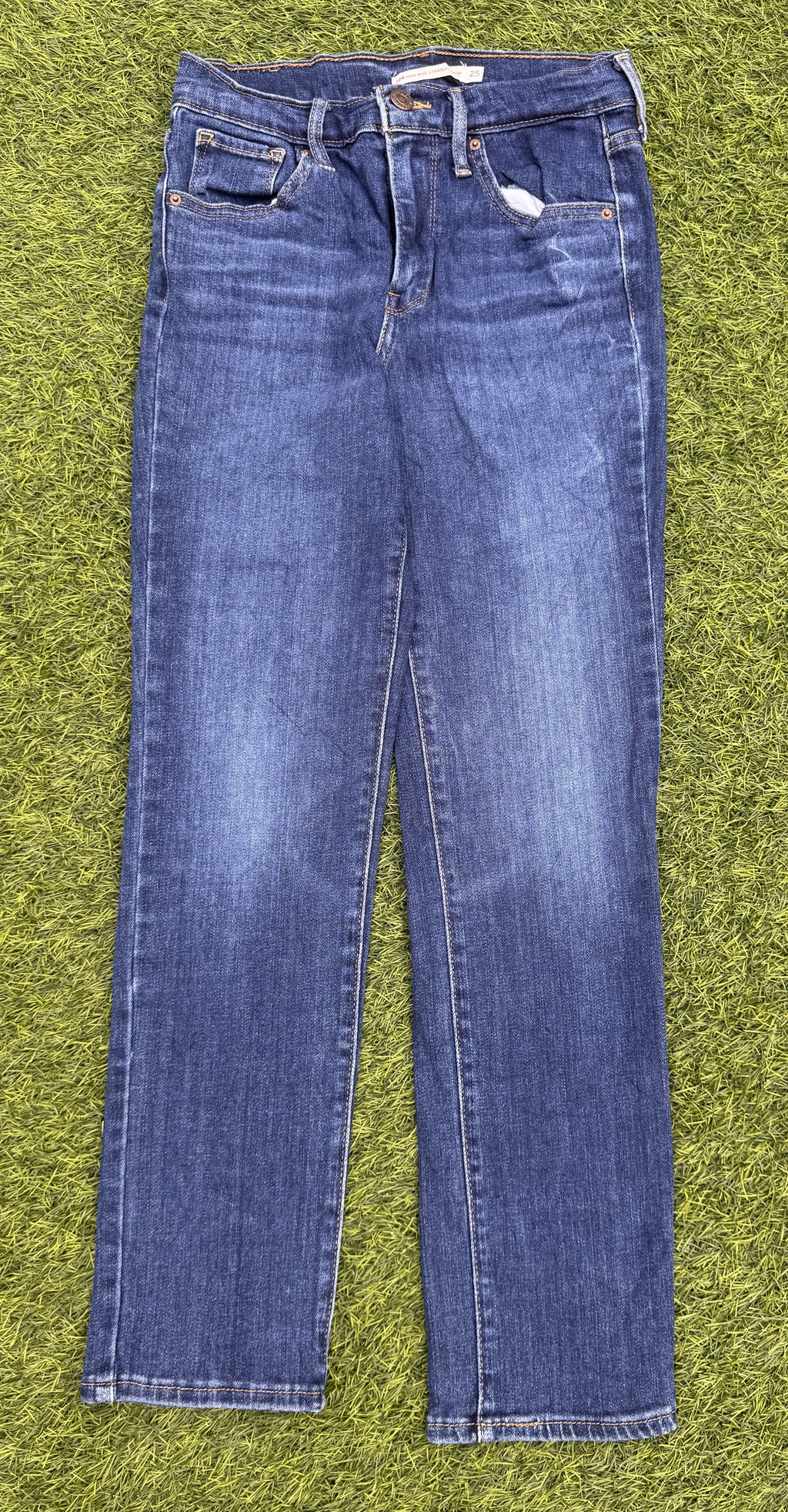 Levis 724 Womens Jeans W25 L25 High Rise Straight Crop Blue Denim