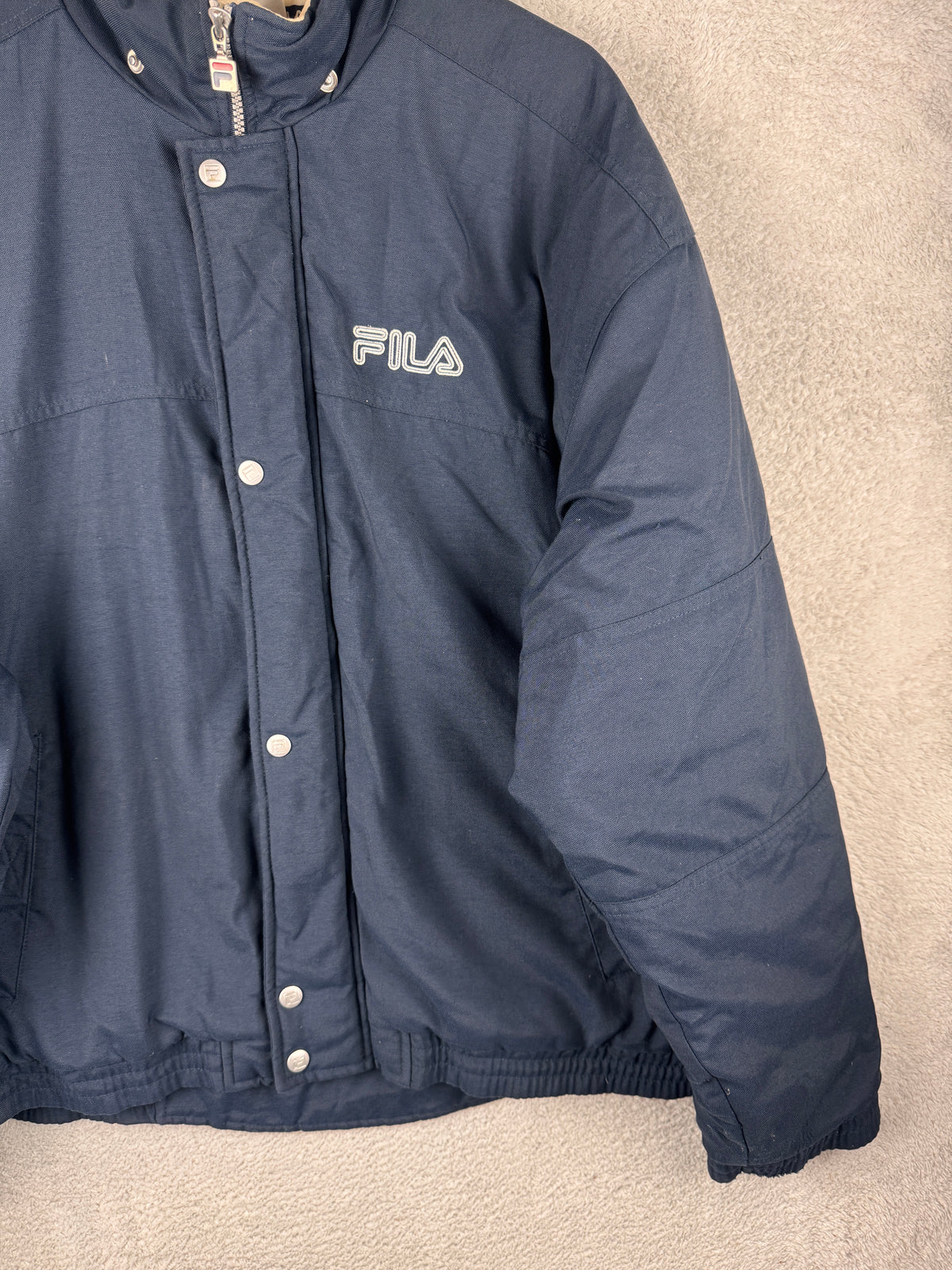 Vintage FILA Mens Padded Jacket Large Navy Blue 90s Retro Winter Coat
