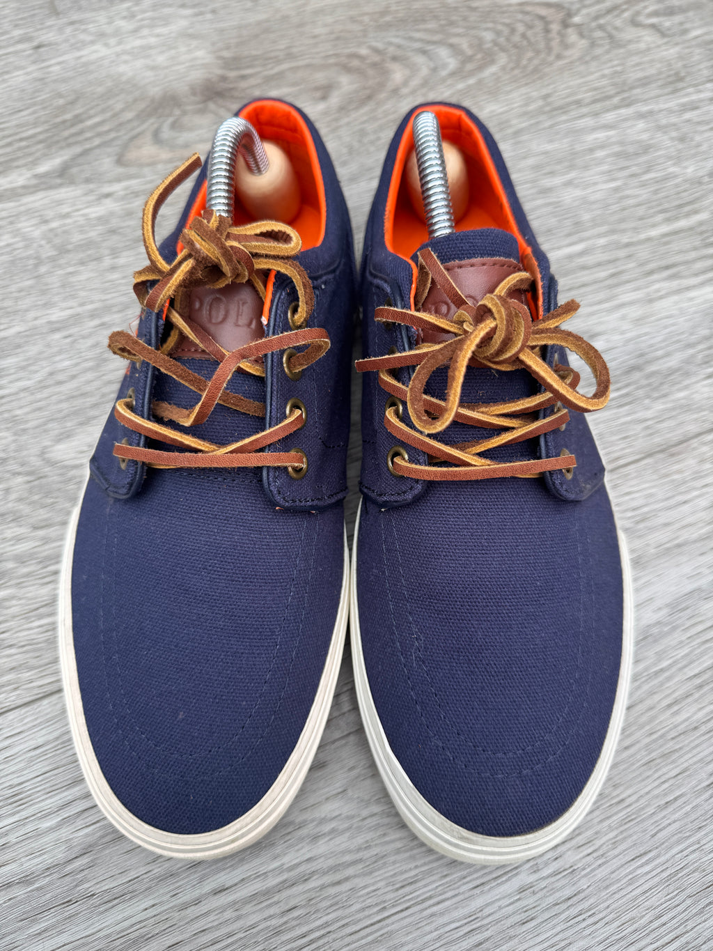 Polo Ralph Lauren Faxon Mens Trainers UK 6.5 Navy Canvas Leather Lace Shoes