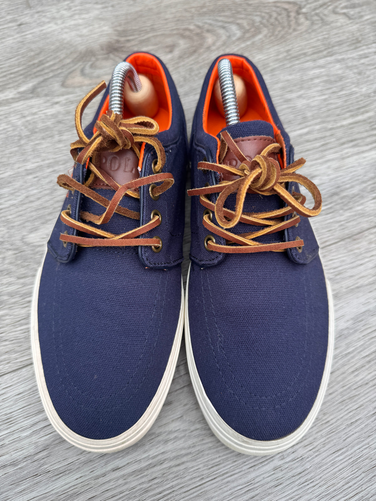 Polo Ralph Lauren Faxon Mens Trainers UK 6.5 Navy Canvas Leather Lace Shoes