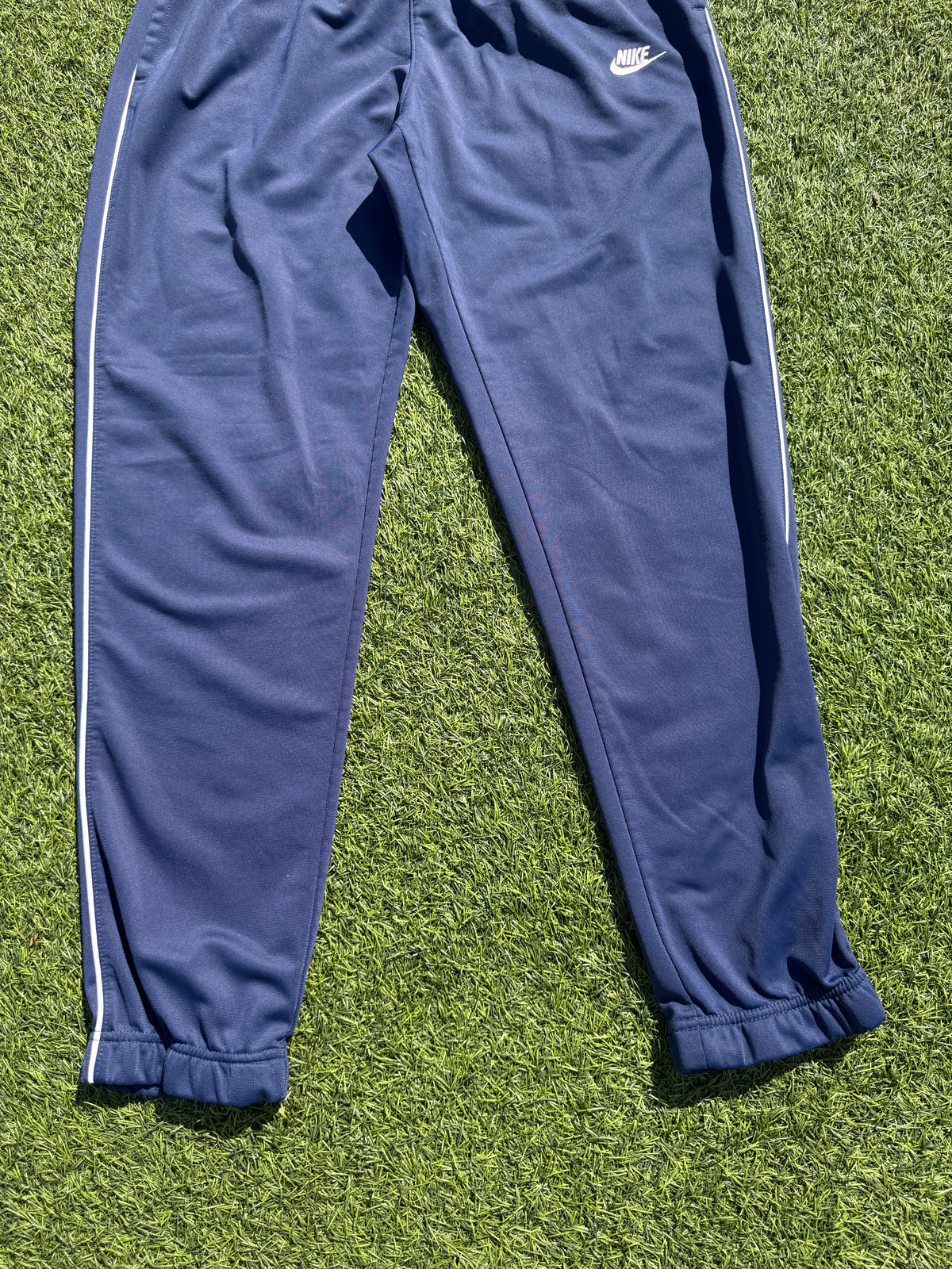 Nike Track Pants Mens Large Navy Blue White Stripe Joggers