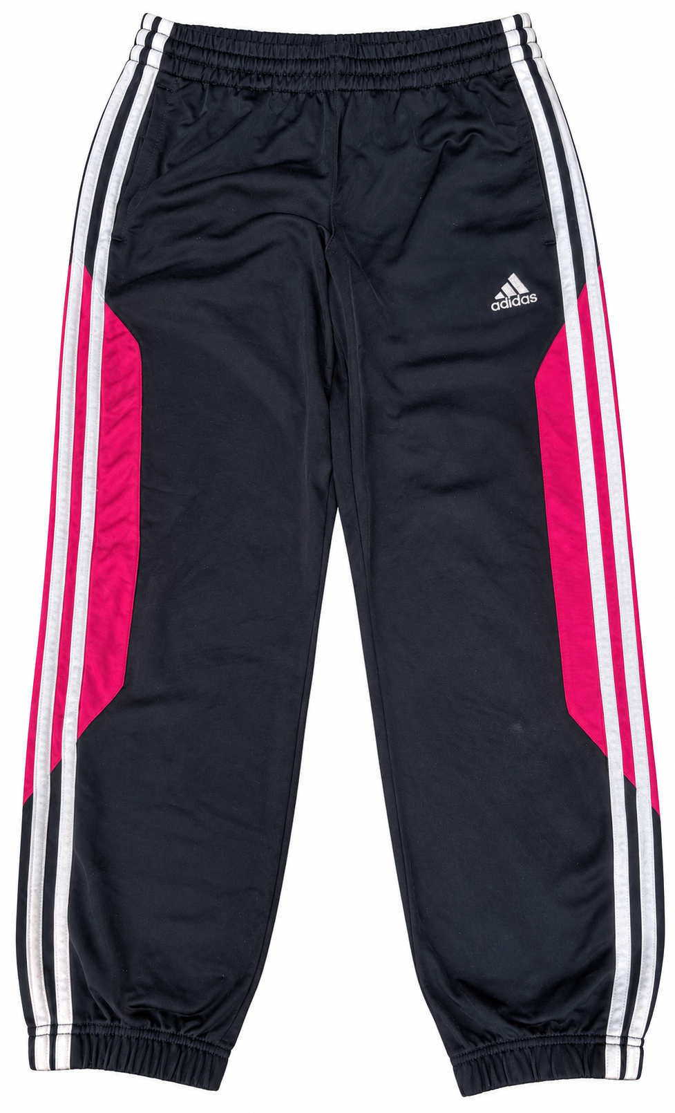 Adidas Kids Tracksuit Bottoms Age 9-10 Black Pink 3 Stripe